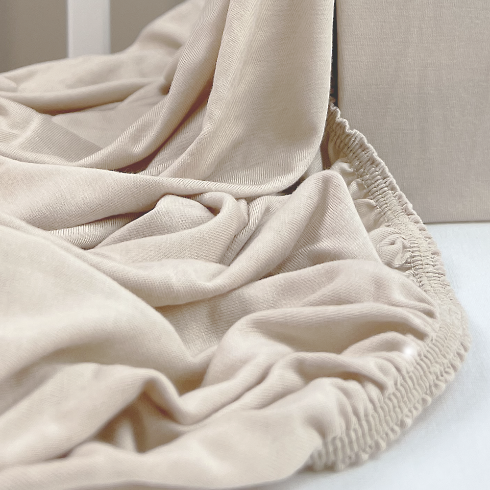 Prześcieradło-bambusowe-beżowe-szarfa Przescieradlo bambusowe bezowe szarfa - Materac dla dziecka i niemowlaka