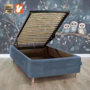 Łóżko 80x200 tapicerowane z pojemnikiem Blue - Materac dla dziecka i niemowlaka RoyalDreams Lozko z pojemnikiem BLUE MN13 sowy rama - Materac dla dziecka i niemowlaka