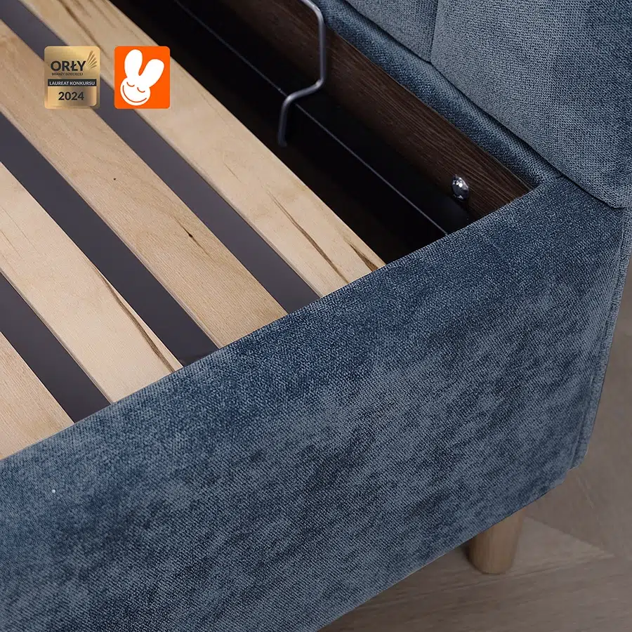 Łóżko 80x200 tapicerowane z pojemnikiem Blue - Materac dla dziecka i niemowlaka RoyalDreams Lozko z pojemnikiem BLUE MN13 wrazliwe elementy - Materac dla dziecka i niemowlaka