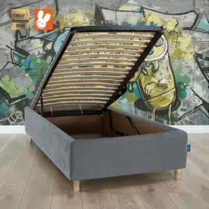 RoyalDreams Lozko z pojemnikiem GREY MN17 gamer rama - Materac dla dziecka i niemowlaka