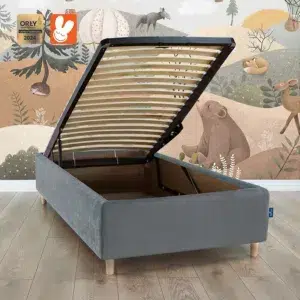 RoyalDreams Lozko z pojemnikiem GREY MN17 misie rama - Materac dla dziecka i niemowlaka