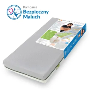 Materac do łóżeczka Bezpieczny Maluch - Materac dla dziecka i niemowlaka 2025 materac BEZPIECZNY MALUCH z etykieta logo - Materac dla dziecka i niemowlaka
